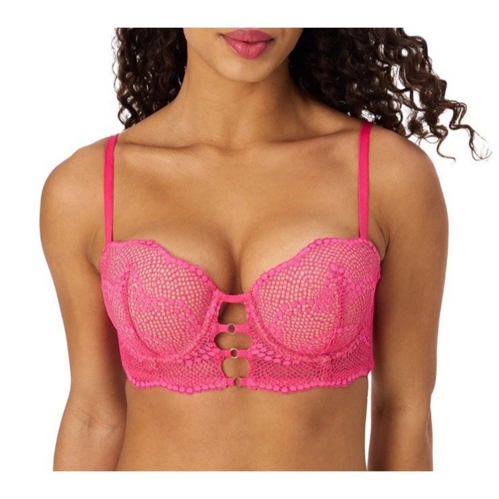 Adored Adore Me The Morgan Lace Push Up Bra Size 34B Hot Pink Padded Bustier